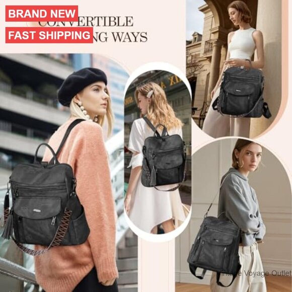 PU Leather Convertible Backpack Purse with 10 Pockets for Travel & Daily Use main image 6